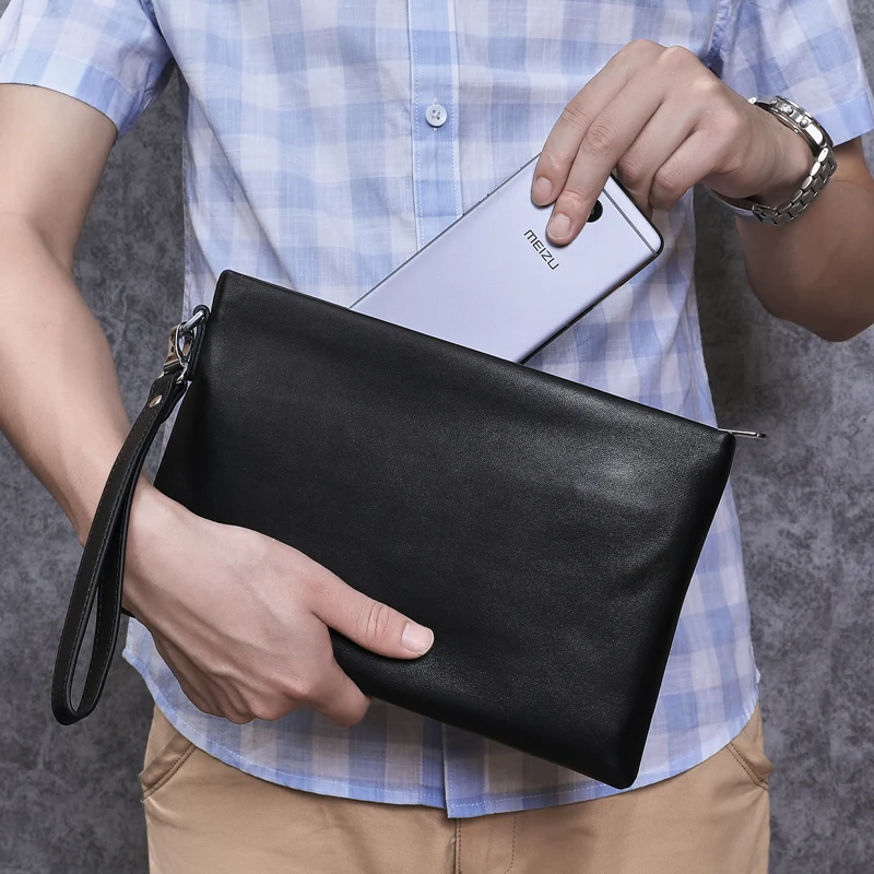 BAQI Brand Men Handbags Genuine Leather Sheepskin High Quality 2019 Fashion Men Wallets Clutch Bag Purse Card Holder Phone Bag