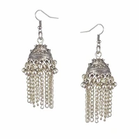 bohemian gypsy cute ball chain tassel hook dangle earring carved flower ethnic long earrings for women girl