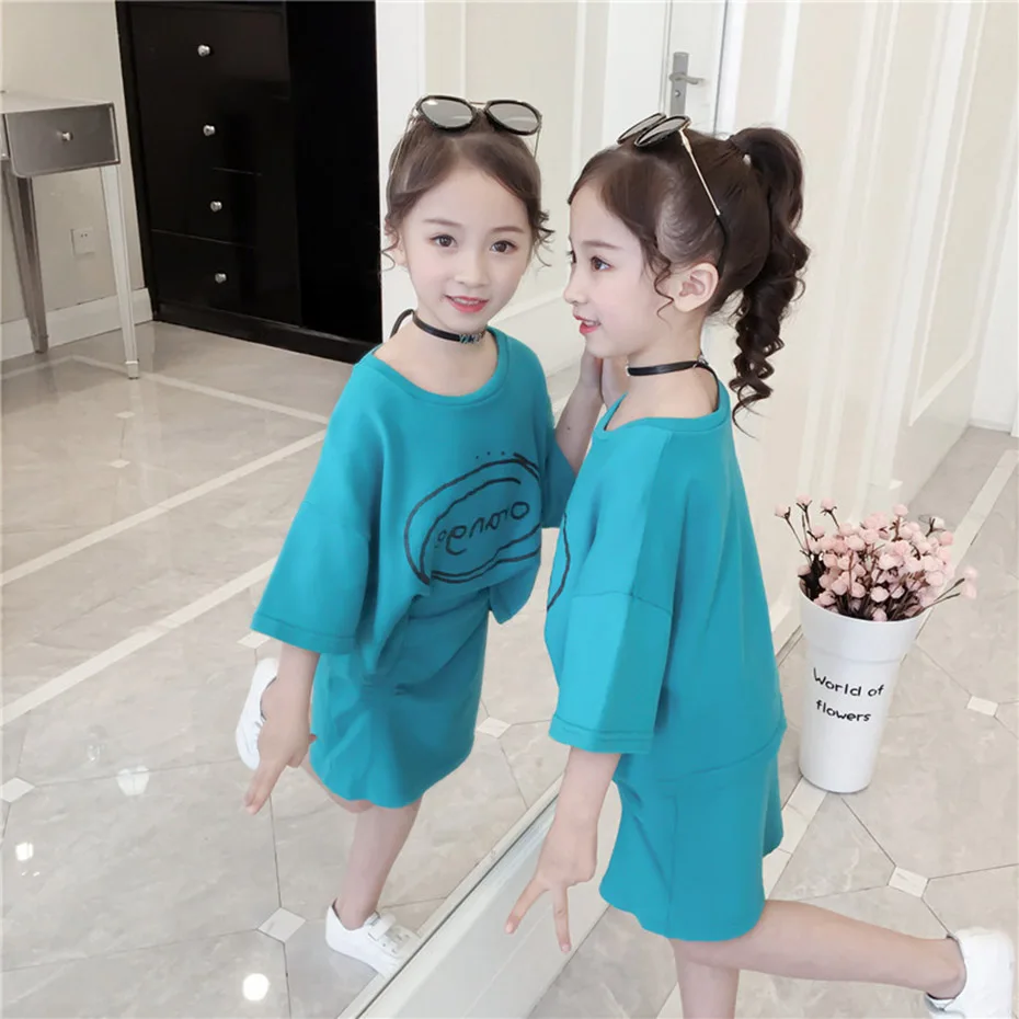 Комплект одежды для девочек рубашка с буквенным принтом + юбка модный летний