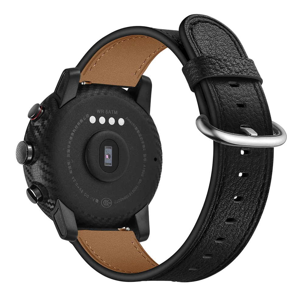 Для оригинальных Xiaomi Huami Amazfit 2 Stratos темп ремешок для часов из натуральной Кожаные Смарт-часы монитор сердечного ритма 22 мм