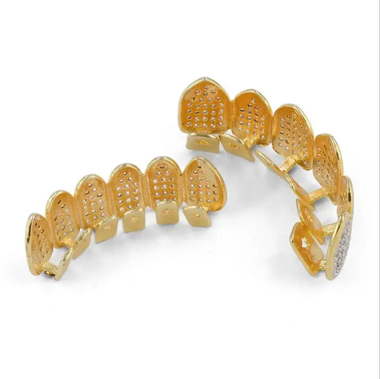 Хип хоп GRILLZ Iced Out CZ Полный рот зубы GRILLZ шапки Топ и дно гриль набор для мужчин и женщин кубического циркония грили