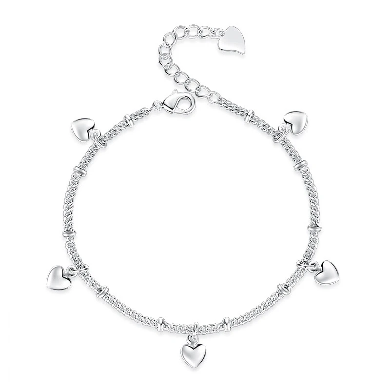 silver Новая мода 925 стерлингового серебра сердце Шарм Браслеты для женщин Femme классическая цепочка дорогой браслет ювелирные изделия Pulseras Mujer - Окраска металла: silver