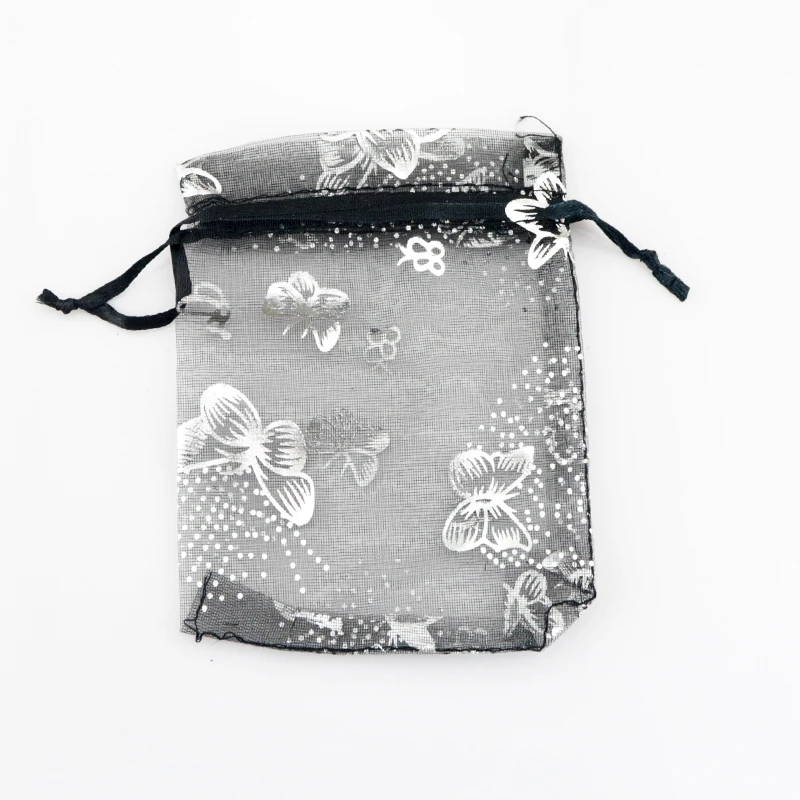 100 шт./лот 7x9 см черные сумки из органзы серебряные подарочные пакеты с принтом