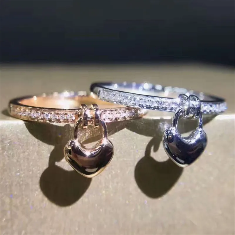 

S925 Sterling Rings For Women Fine Jewelry Rose Gold-Color Heart Shape Bridal Wedding Jewelry Engagement Ring Love-068