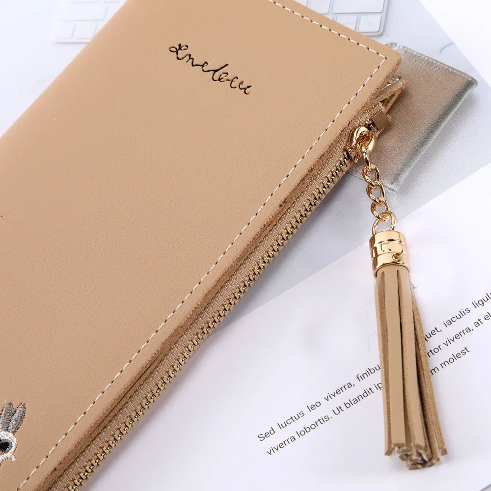 Женский Длинный клатч кошелек Transer модный милый с лисой и кошкой кисточками для