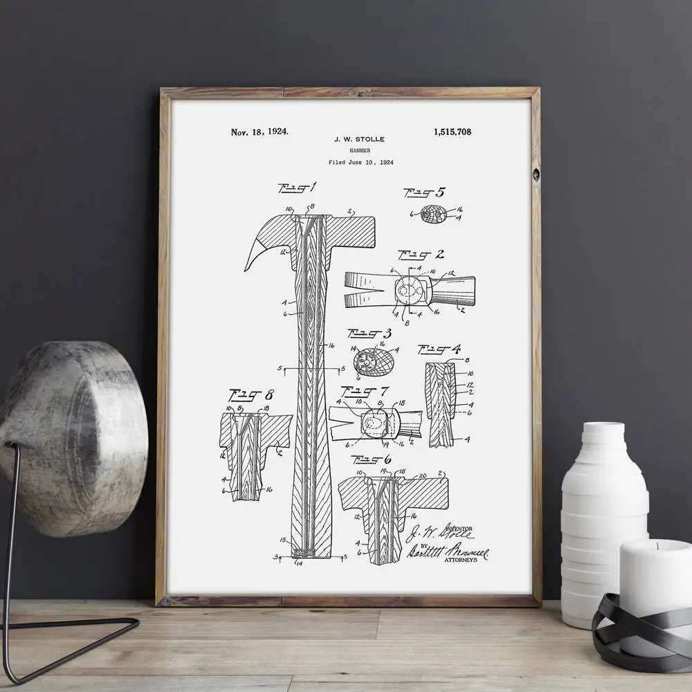 Claw Hammer patent wall art Garage posters Woodworking decor vintage print blueprint gift idea Decorations | Дом и сад