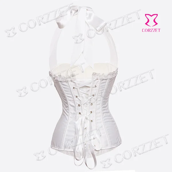 Готическая Свадебная атласная сексуальная бретелька через грудь пуш-ап белый