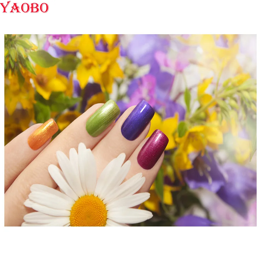 DIY 3D вышивка Алмазная мозаика полный квадрат макияж ногти цветы 5d алмазная