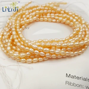 Pink LII Ji 3 цвета можно выбрать натуральные пресноводные жемчужные бусы в форме Рисин около 3-3,5 мм для DIY ювелирных изделий около 37 см/прядь - Цвет: Pink