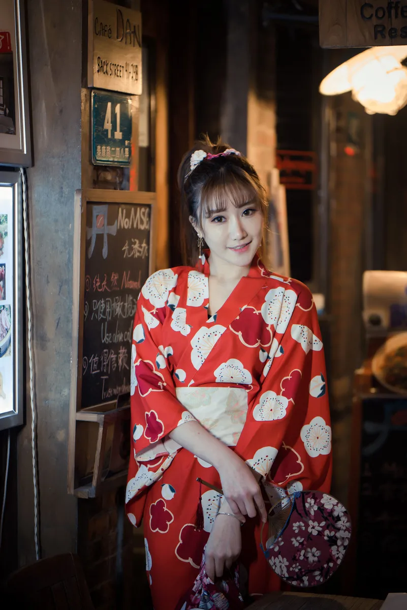 Japanese Traditional Kimono Yukata for Woman Sexy Floral Printed Evening Party Dress Obi Photography Elegant Sakura Cosplay