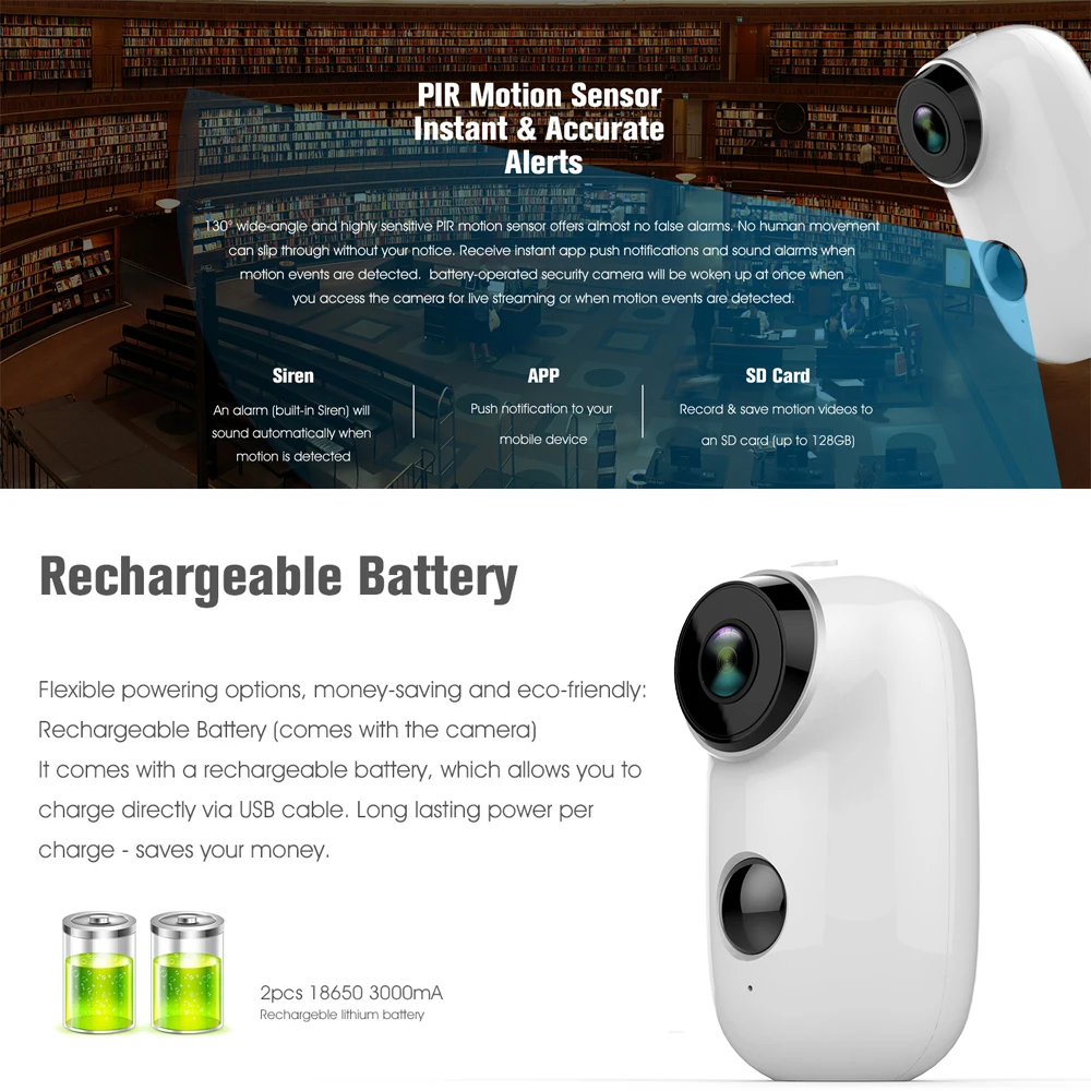 

HD720P PIR Motion Mini Wifi Camera Night Vision Remote Monitoring IP65 Waterproof Sensor Mini Camera 6000mA Battery