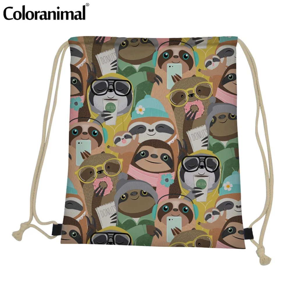 

Coloranimal Cartoon Sloth Sack Bag for Men Women 3D Cute Animal Print Drawstring Bag Yoga Shoe String Mini Shoulder Bag Backpack