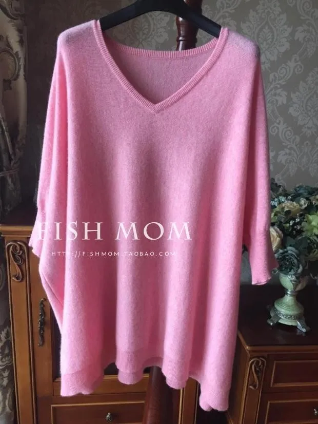 Spring Autumn Winter New V-Neck Oversize Loose Sweater Women Knit Top Casual Pullovers Short Sleeve Big Size Female Cashmere | Женская