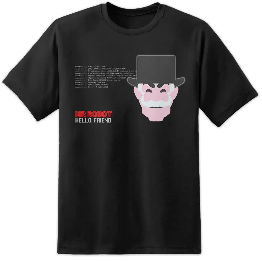 Футболка с надписью Mr Robot Hello Friend-Hacker | Мужская одежда