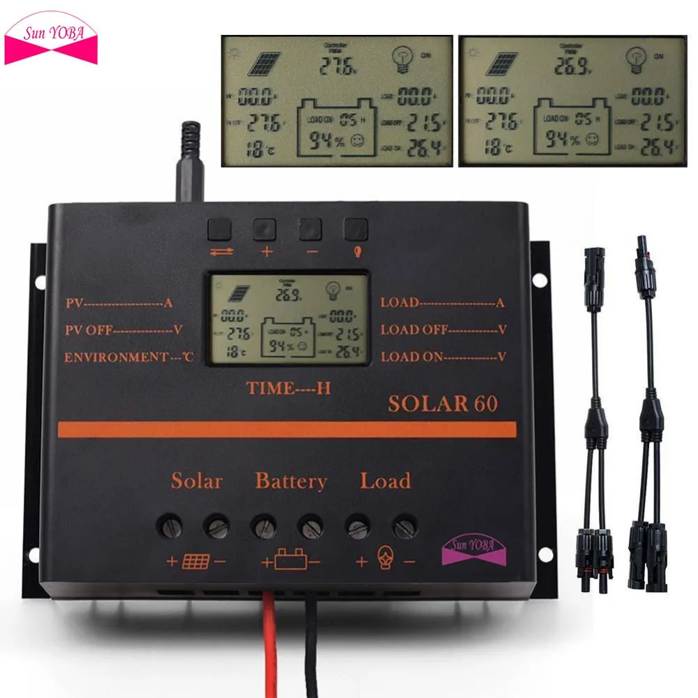 PWM 60A контроллер солнечного заряда 12 В 24 в ЖК дисплей USB 5 солнечная панель