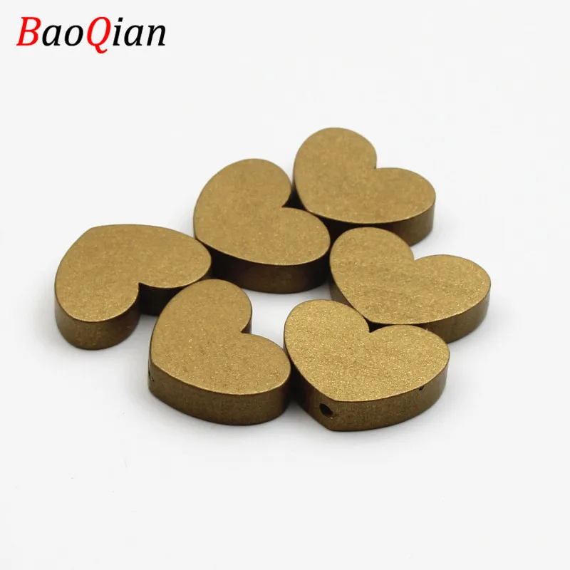 Gold DIY 10 шт серебро/золото сердце деревянные бусины из натурального дерева для изготовления украшений ожерелья Bracelet30x23mm - Цвет: Gold