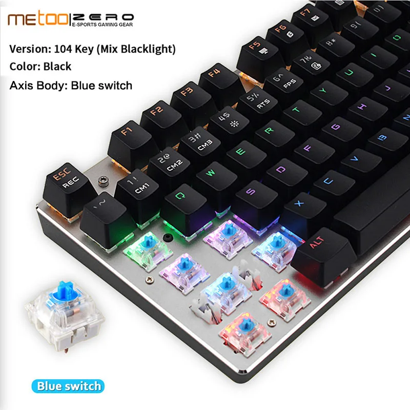 104Black Blue switch Metoo Edition Mechanical Keyboard 87 104 keys USB Blue Switch Gaming Keyboards for Tablet Desktop Russian Hebrew Arabic - Цвет: 104Black Blue switch