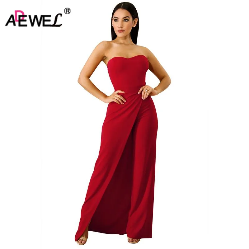 ADEWEL 2019 Sexy Off Shoulder Long Jumpsuit Women Asymmetric Split Wide Leg Strapless Elegant Party Romper Overalls | Женская одежда