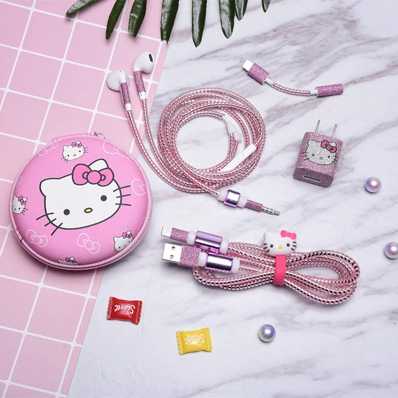 New Cartoon USB Cable Earphone Protector Set With Box Winder Stickers Spiral Cord For iPhone 7 6 6s 8 X | Электроника