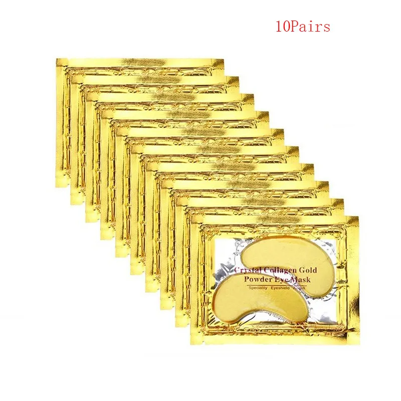 10Packs 24k Золотая кристальная маска для глаз, Коллагеновые патчи, против старения, темные круги, отечность, увлажняющие маски для глаз, гелевые подушечки для глаз, мешки - Color: 10Packs