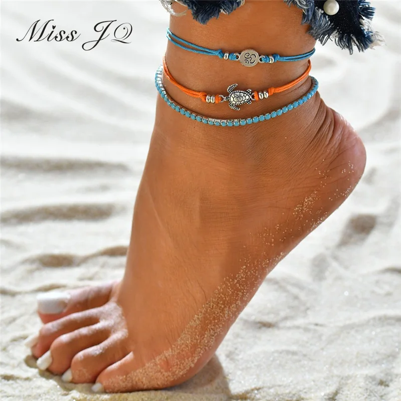 

Miss JQ 3 шт./компл. винтажный богемный многослойный браслет с черепахой на лодыжке для женщин Бохо Йога нога пляжная бижутерия