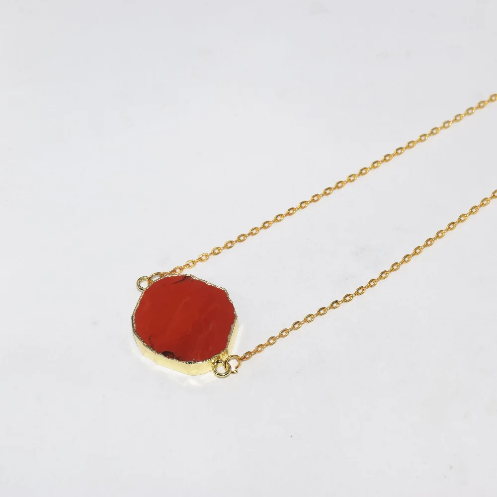 New Style Gold Bezel Irregular Bloodstone charm pendant necklace 2019 Red 2 loops rough natural slice stone chain women | Украшения и