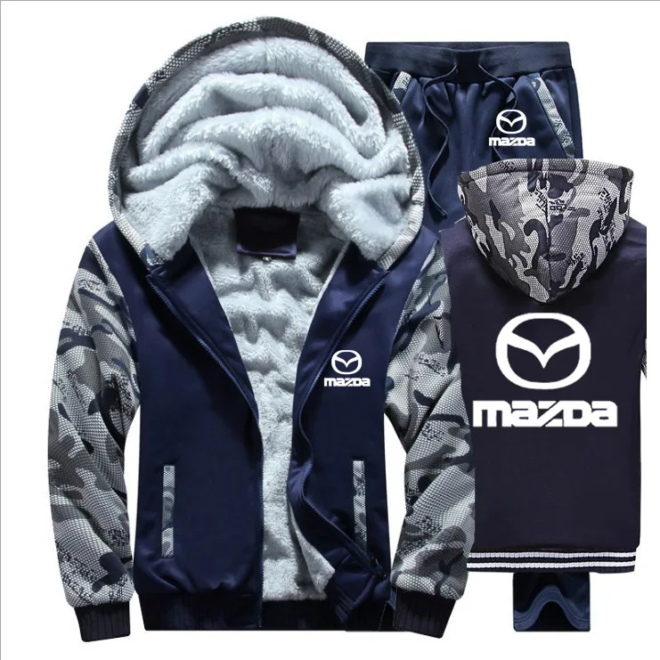 

Hoodies Men Mazda Car Logo Mens Hoodies Suit Winter Thicken Warm Fleece cotton Zipper Tracksuit Mens Jacket+Pants 2Pcs Sets