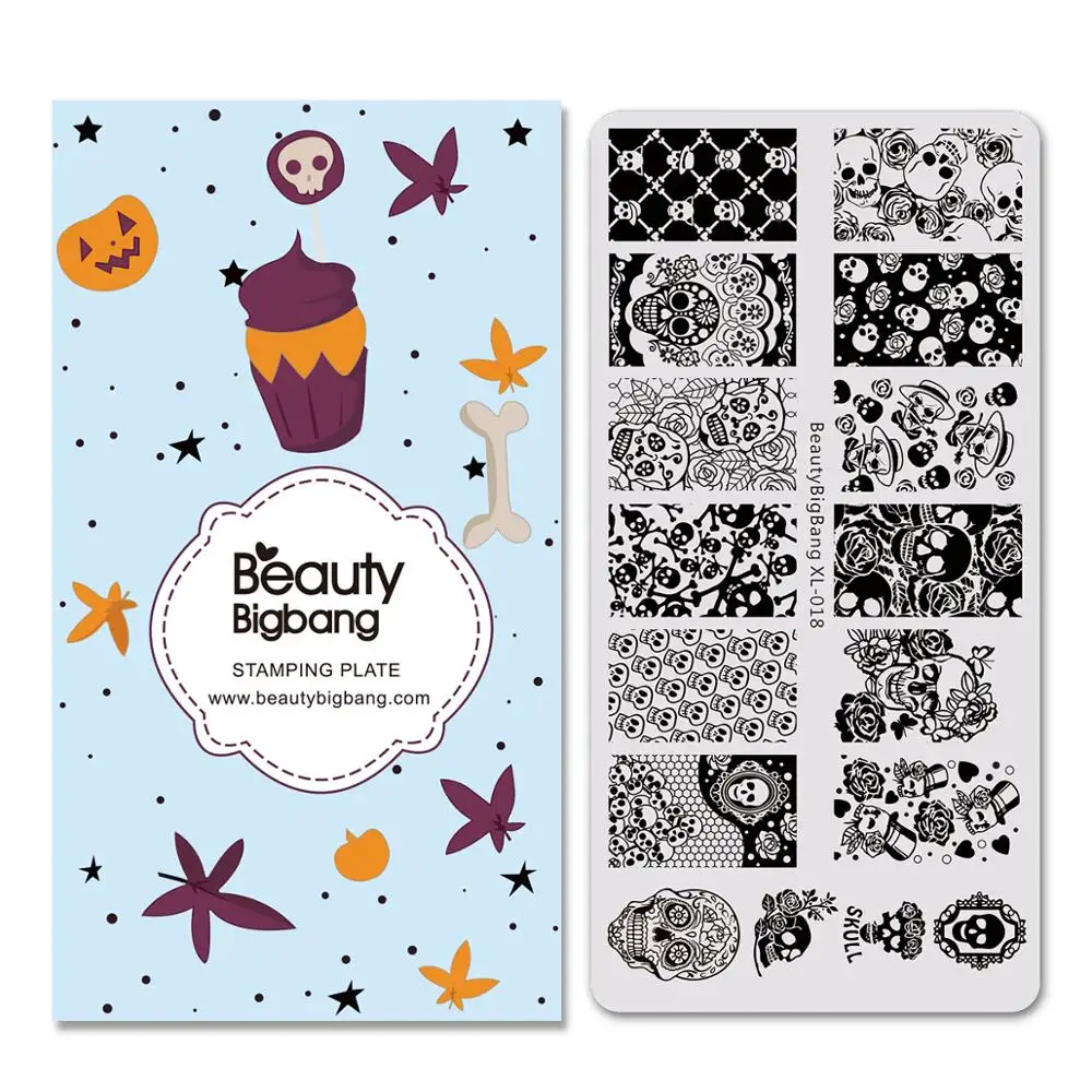 Трафарет BeautyBigBang для ногтей Хэллоуин Череп моль призрак изображение пластина