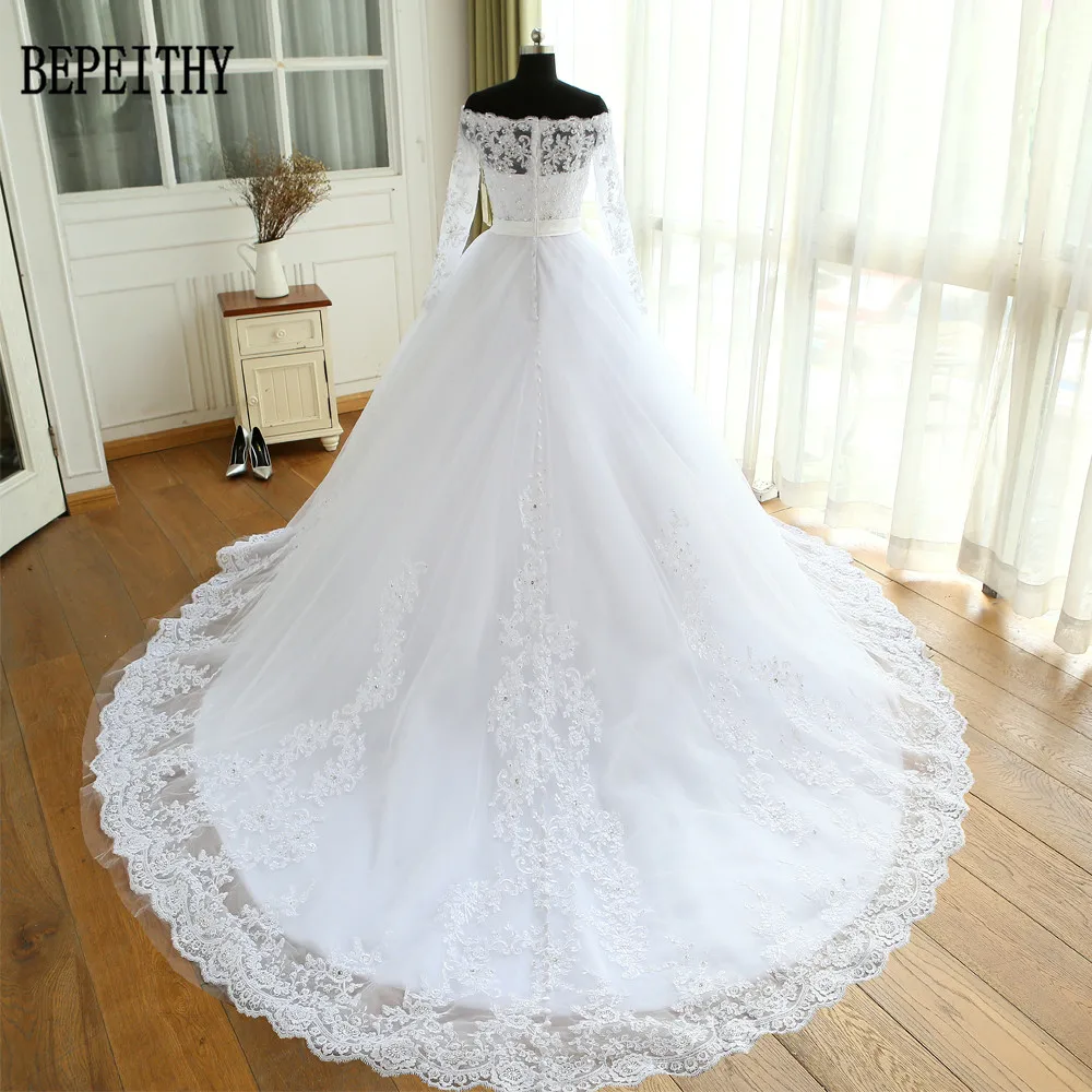 Платье для свадьбы BEPEITHY платье с длинным рукавом и бусинами 2019|robe de mariage|long sleeve bride