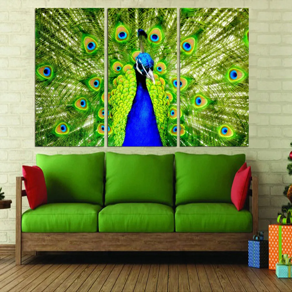 3 Панели печатная картина павлин холст Настенная украшение для дома гостиная