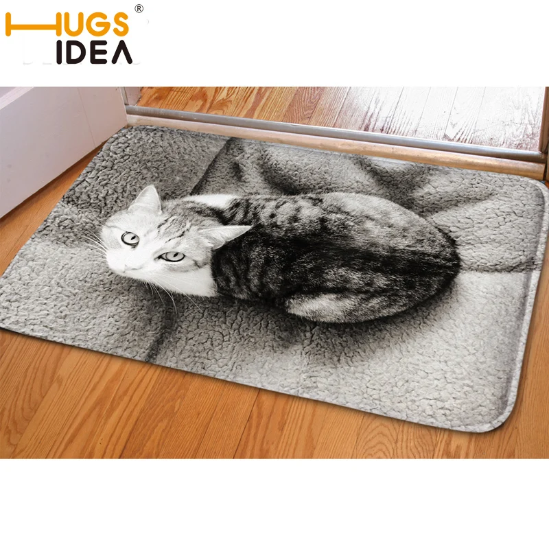 Напольный коврик HUGSIDEA с 3D принтом Kawaii Cat для спальни прихожей нескользящий мягкий