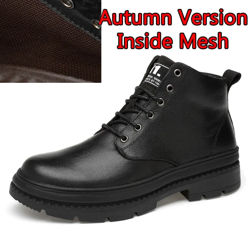 Autumn Black SURGUT/новые модные мужские осенне-зимние ботильоны однотонные зимние ботинки теплые водонепроницаемые мужские ботинки с плюшевой подкладкой размеры 39-47 - Цвет: Autumn Black