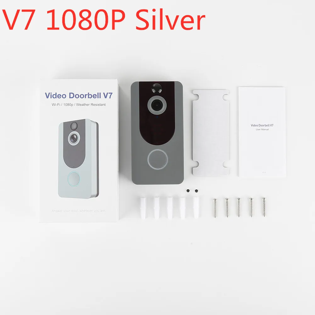 V7 1080P Silver V6 V7 720P 1080P wifi беспроводной дверной звонок умный IP видеодомофон камера безопасности дверной звонок удаленный мониторинг сигнализация - Цвет: V7 1080P Silver