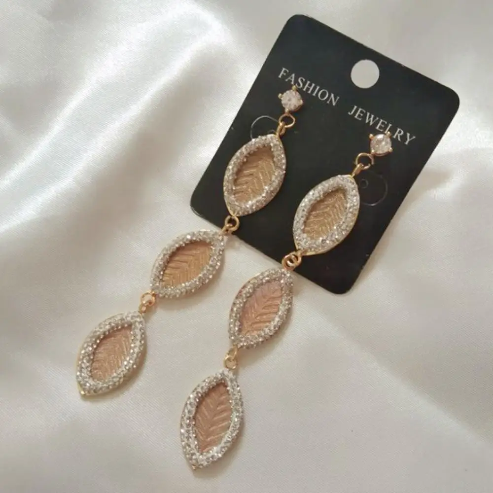 4 слоя золотого олова сплава листьев серьги черный Серебряный горный хрусталь