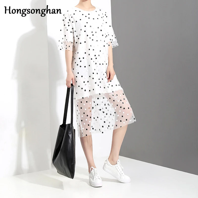Hongsonghan Женская vestidos платье с volie украшения и dot Pattern Свободные Природные Талия