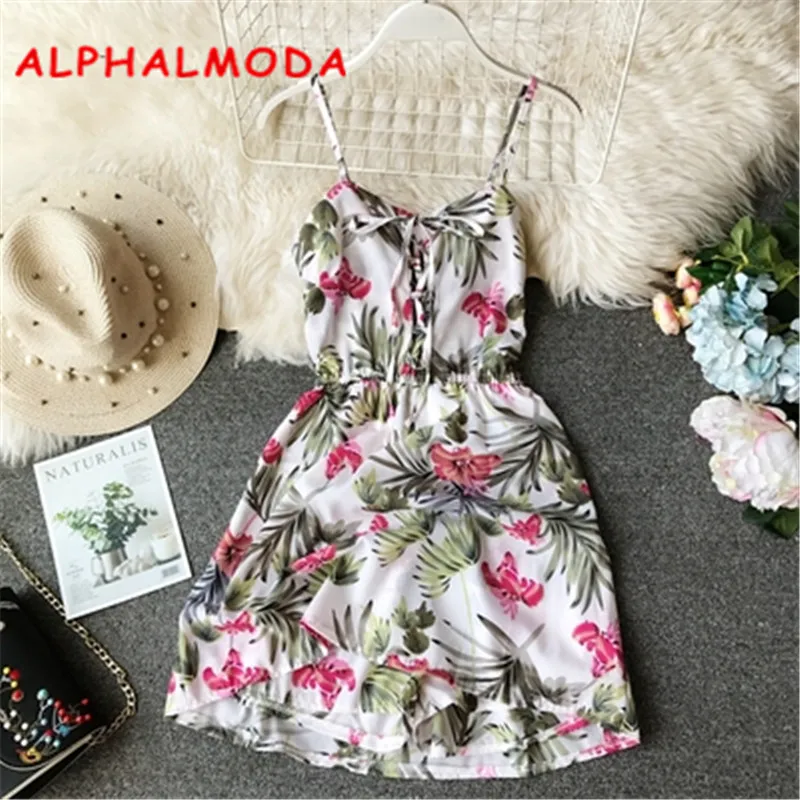 Женский пляжный комбинезон ALPHALMODA с цветочным принтом на шнуровке груди