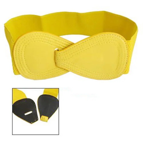 

NEW 8-shaped Faux Leather Buckle Elastic Belt Yellow for Lady