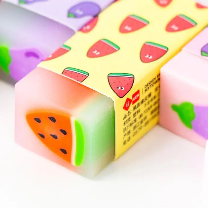 4 Pcs/set Cute Fresh Fruits Watermelon Pineapple Eggplant Rubbers Pencil Erasers For Kids Correction Gifts Korean Stationery