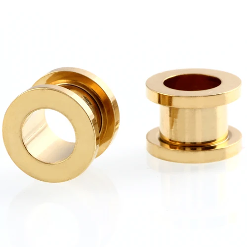 D- Flared Gold 2 шт./лот, стальные пробки для ушей и тоннели, пирсинг для ушей, двойные пробки для ушей, тоннели для ушей, пирсинг для ушей, ювелирные изделия для тела - Окраска металла: D- Flared Gold