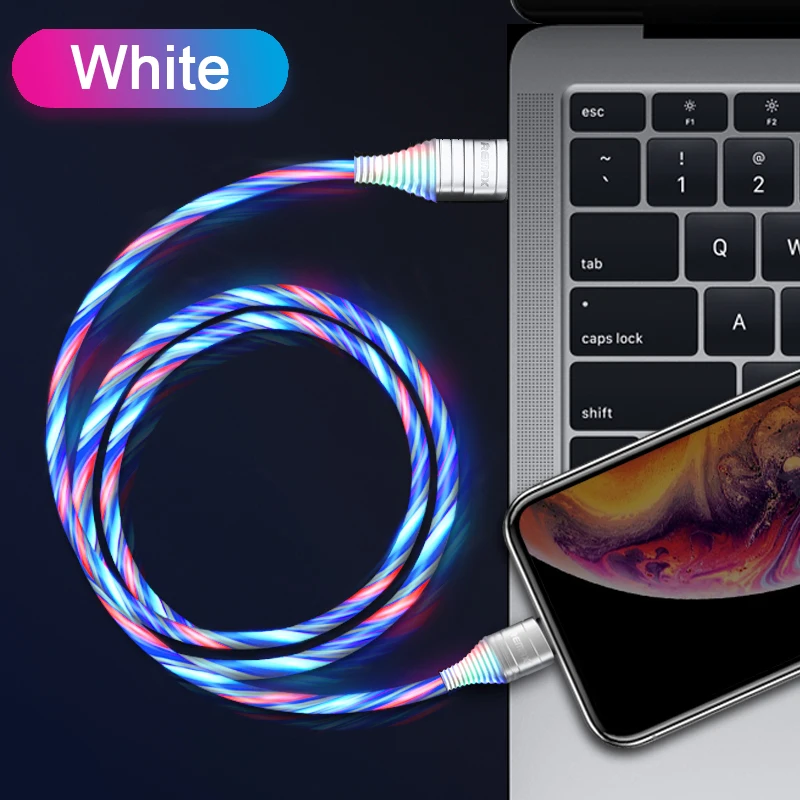 Remax светодиодный светящийся USB кабель 2.1A кабель для быстрой зарядки для iPhone Xs max XR X 8 7 6 8s 7s 6s plus 5S шнур для зарядки - Цвет: Белый