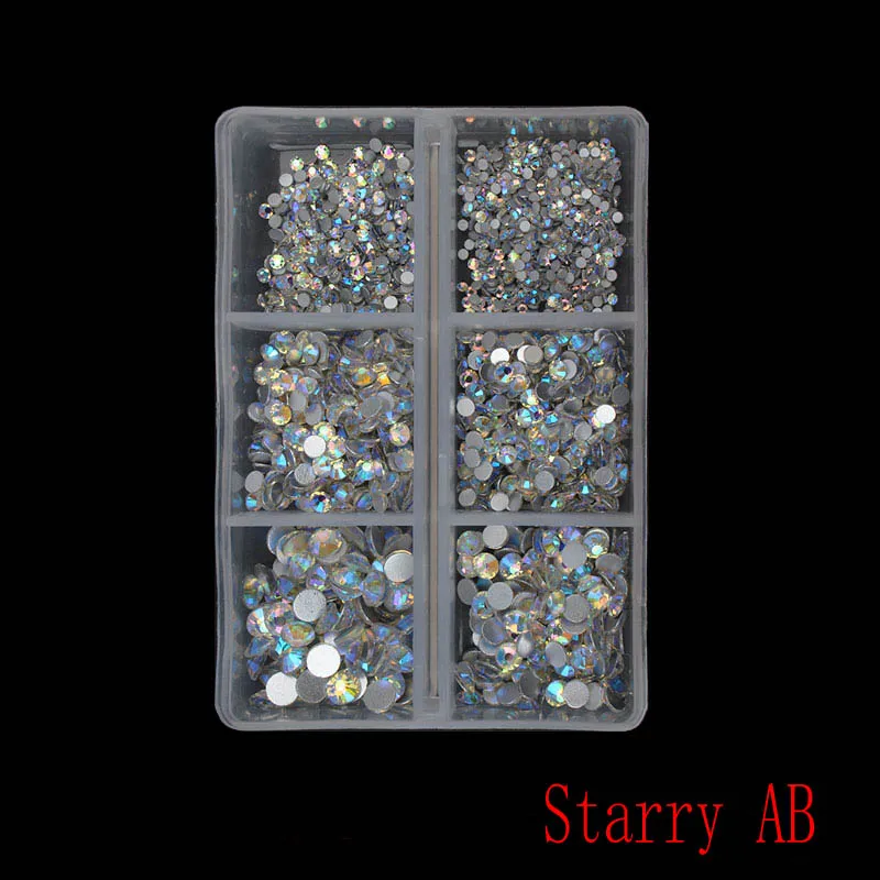 10 Starry AB 1 коробка мульти Размеры Стекло ногтей Стразы смешанные цвета, плоский обратно усеяны искусственными драгоценными камнями; страз 3D обаяние драгоценные камни DIY Маникюр нейл-арта украшения - Цвет: 10 Starry AB