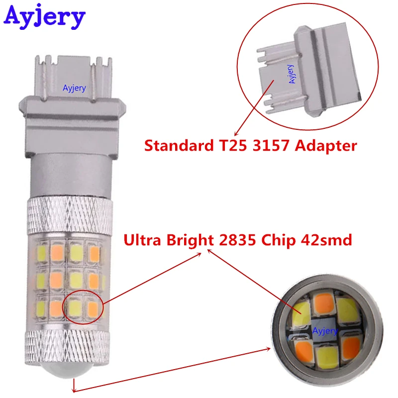 AYJERY! 2 шт. P27/5 Вт T25 3157 2835 42 SMD Светодиодные Автомобильные лампы белый/янтарный