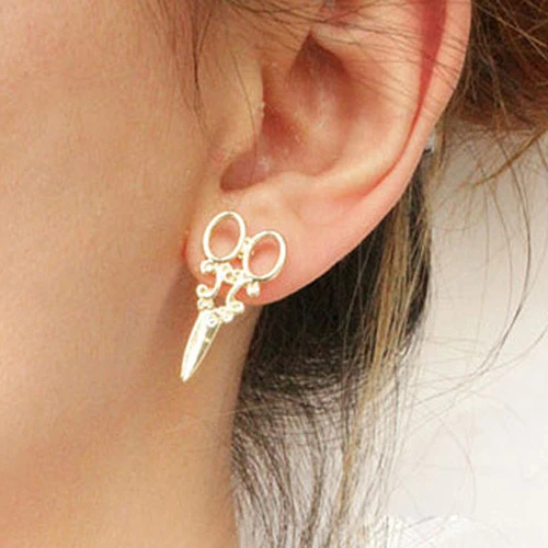 Unique Scissors Shape Design Punk Female Earring Girls Ear Stud Earrings for Women 2020 Brincos Fashion Jewelry Gift Wholesale | Украшения