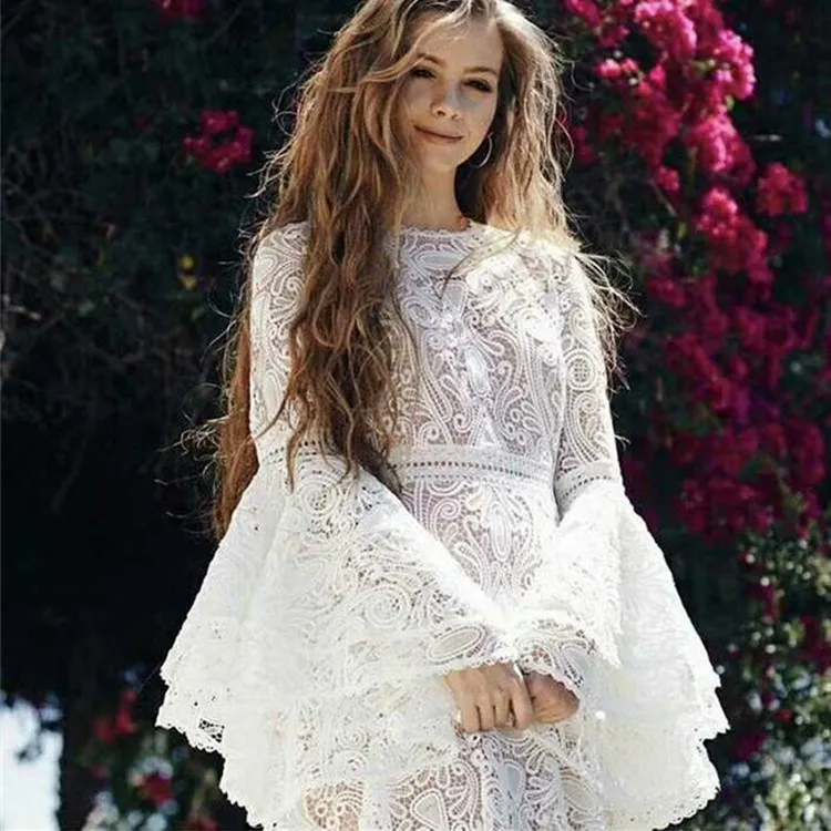 2018 летнее винтажное женское белое кружевное открытое платье с длинным