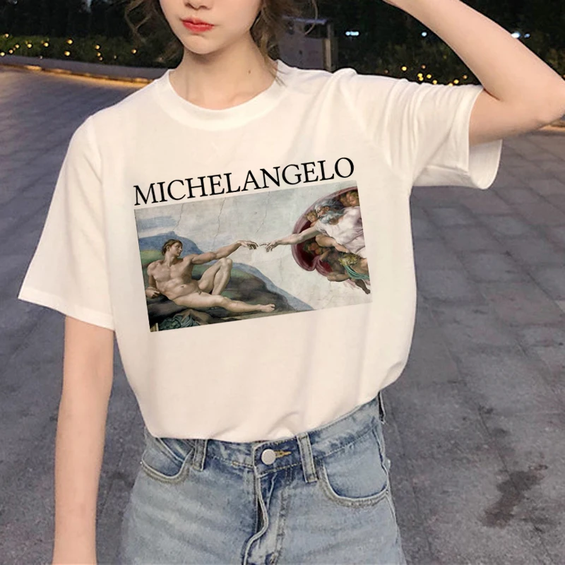 Женская футболка с забавным принтом микеланжело Harajuku Ullzang 90s модная в Корейском