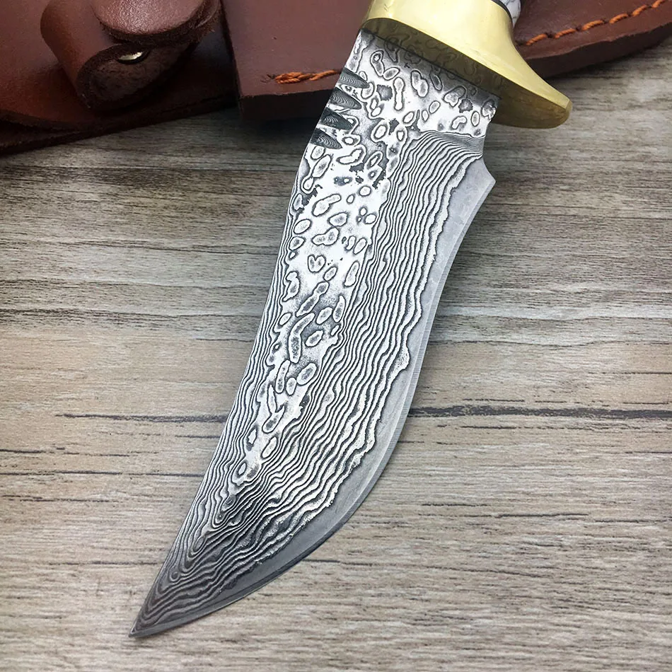 Ручной работы кованые Дамасская сталь охотничий нож фиксированный нож ebony Ручка с кожаной оболочкой