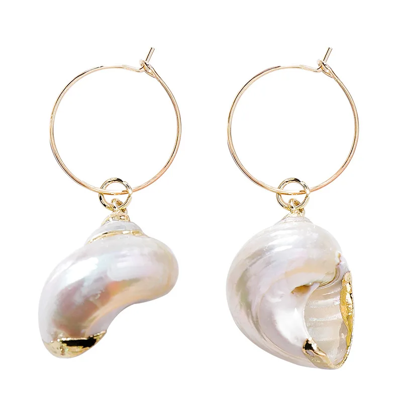 Boho Sea Shell серьги-кольца для женщин Pendientes Concha жемчужные втулки для ушей серьги большие круглые серьги золотые кольца ювелирные изделия - Окраска металла: F1494-2