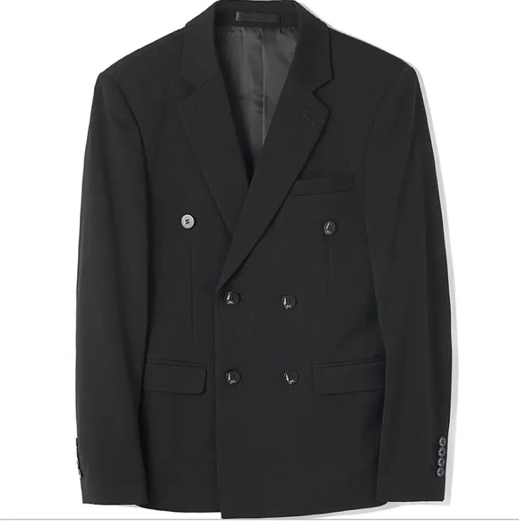 

British Style Men's Double-breasted Suits Slim Fit Dress Suits for Men 3 Pieces Sets 2019 High Quality Black Groom Wedding Suit
