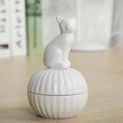 white cat Керамика животного ювелирные изделия банку серьгу Цепочки и ожерелья ящик для хранения аксессуаров Керамика Свадебные украшения Шоколад сахарница 04350 - Цвет: white cat