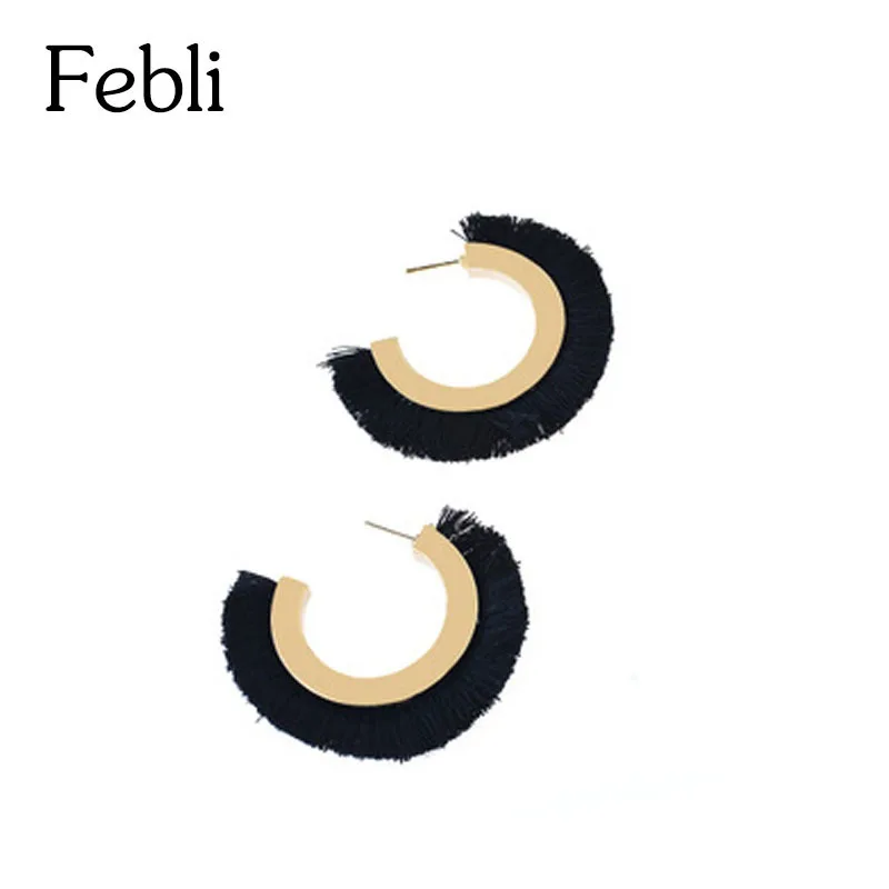 Febli 4 цвета хлопок кисточкой Серьги чешские большой круглый Серьги-гвоздики для